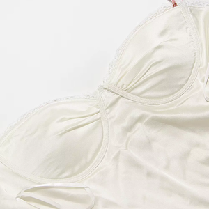 Close-up of a white bra on a light gray background