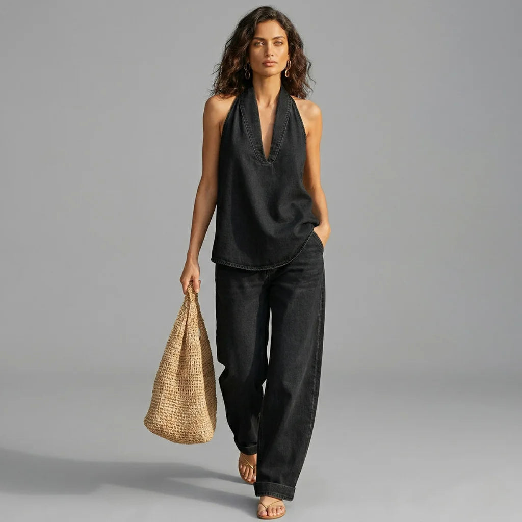 Luara Women's Denim Set - Black - Product Image