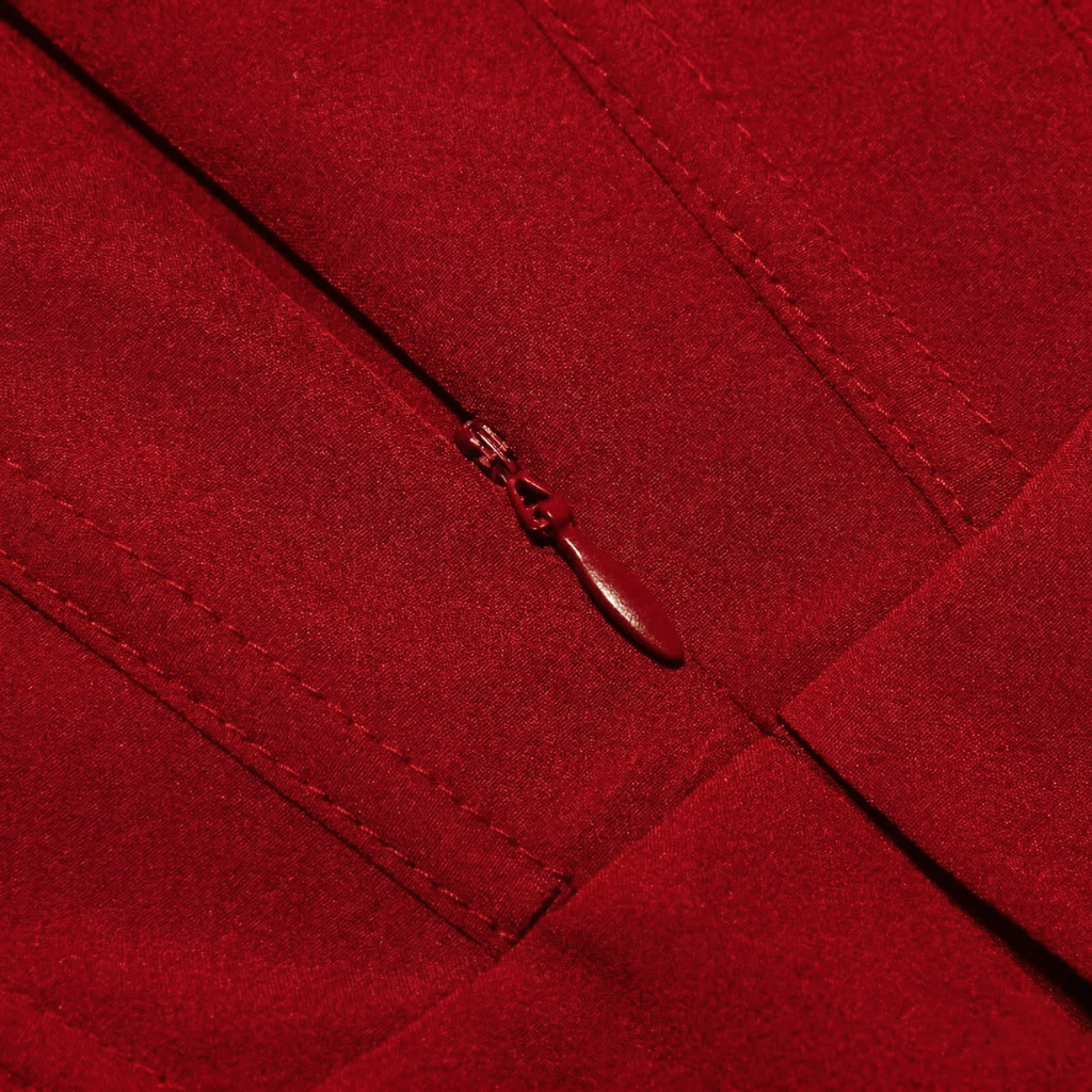 Close-up of a red zipper on a red fabric background
