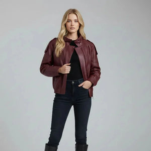 Valentino Faux Leather Jacket – Burgundy - We Lovers Beauty
