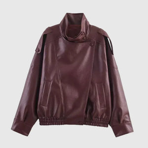 Valentino Faux Leather Jacket – Burgundy - We Lovers Beauty