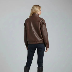Valentino Faux Leather Jacket for Women – Brown - We Lovers Beauty