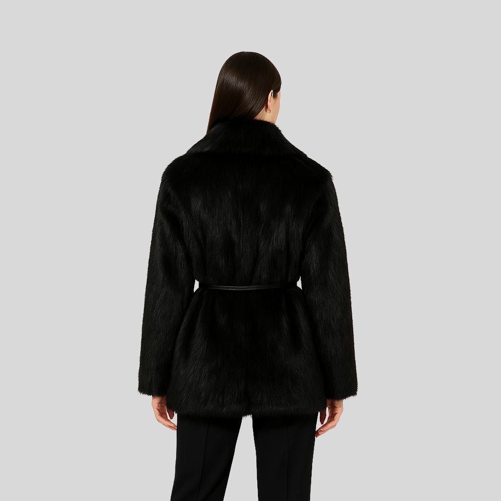 Boho Vintage Faux Fur Coats Ladies Black