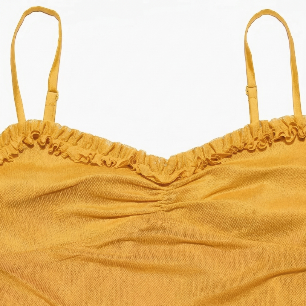 Yellow top with thin straps on a white background