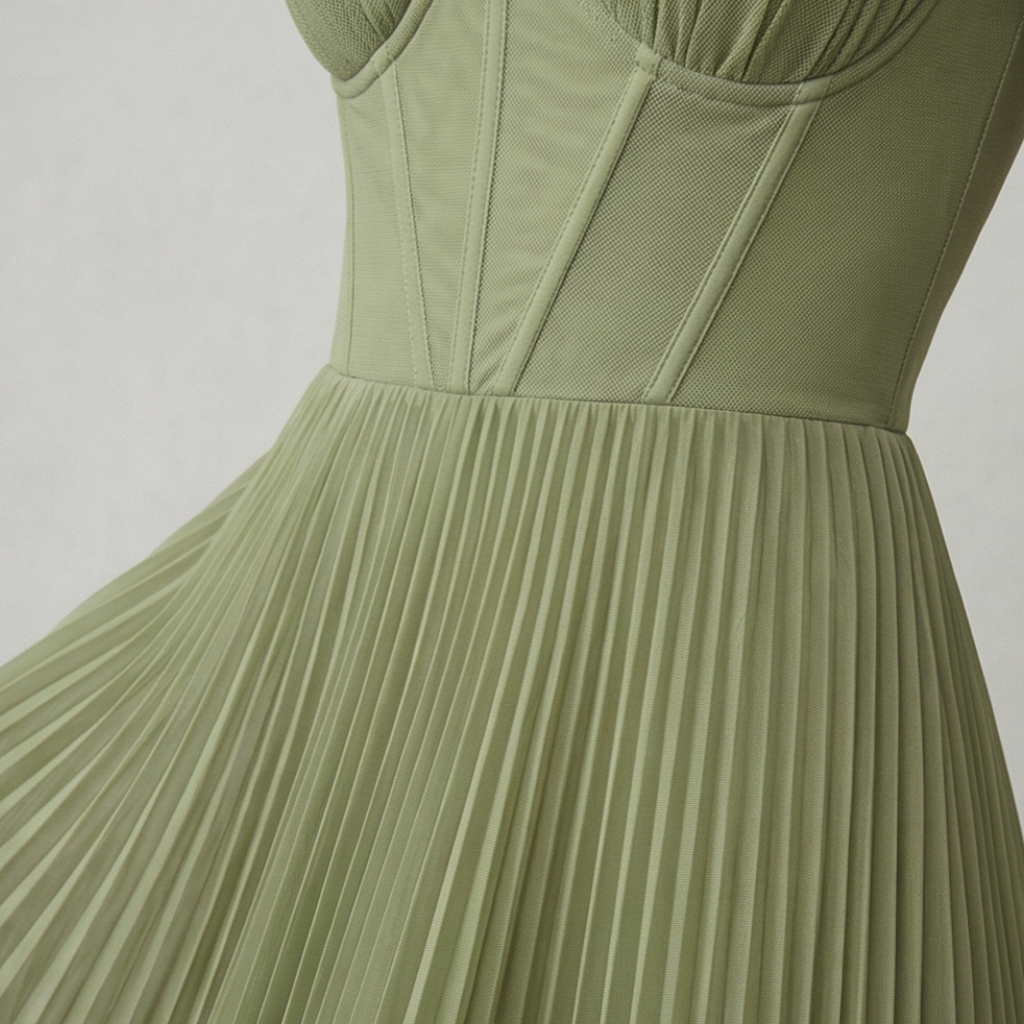 Green pleated dress on a plain background