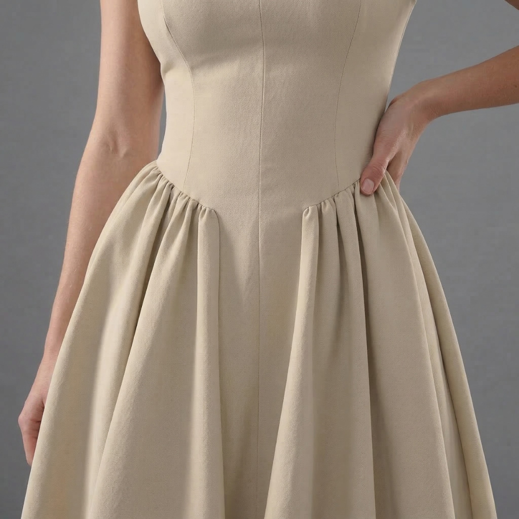 Beige dress with a gray background
