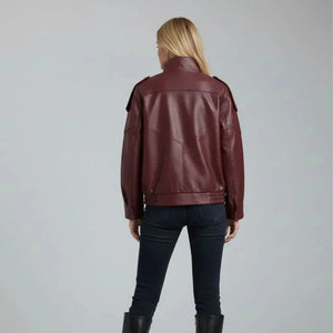 Valentino Faux Leather Jacket – Burgundy - We Lovers Beauty