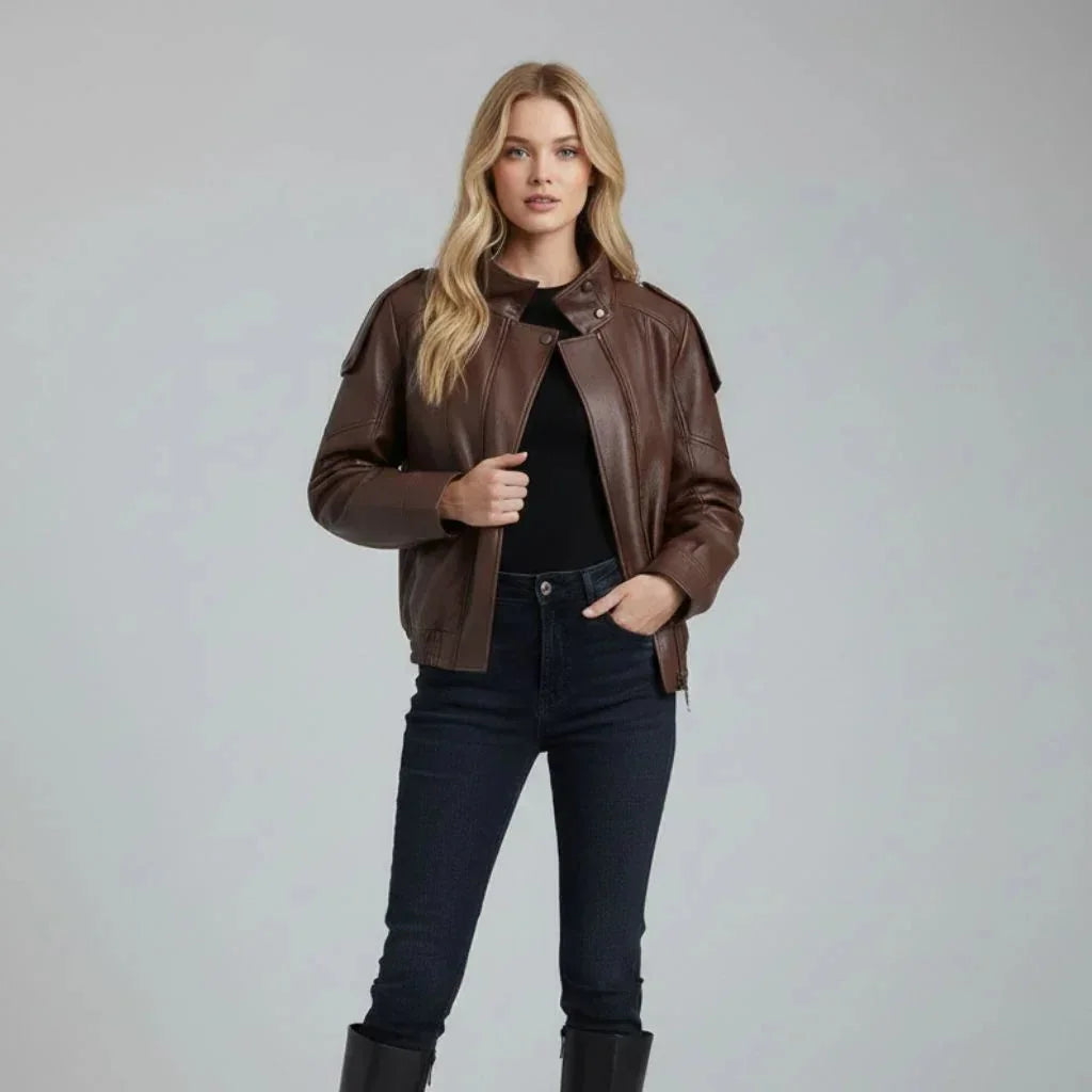 Valentino Women´s Faux Leather Jacket  – brown - We Lovers Beauty