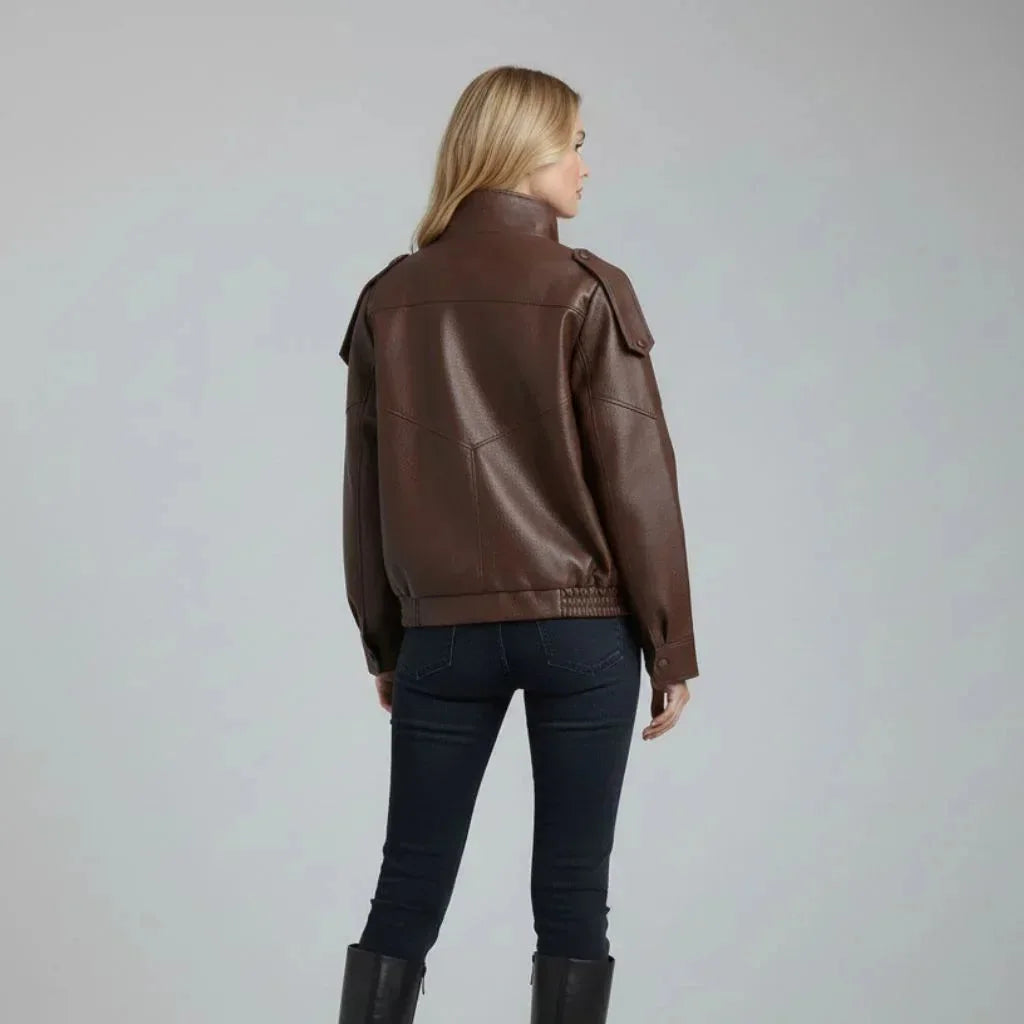 Valentino Faux Leather Jacket for Women – Brown - We Lovers Beauty